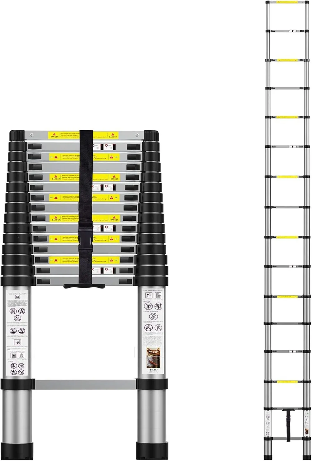 Teleskopowa drabina przedłużająca 15,5FT, aluminiowa drabina teleskopowa z torbą do noszenia na zewnątrz w pomieszczeniach