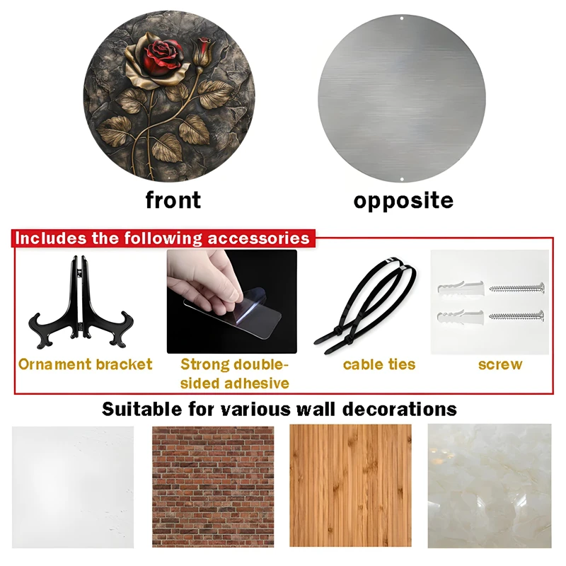 Aluminum Carved Wall Plaque, Circular Mark, Suitable for Living Room, Wall, Home Decoration, Gold, Black, Red, Rose