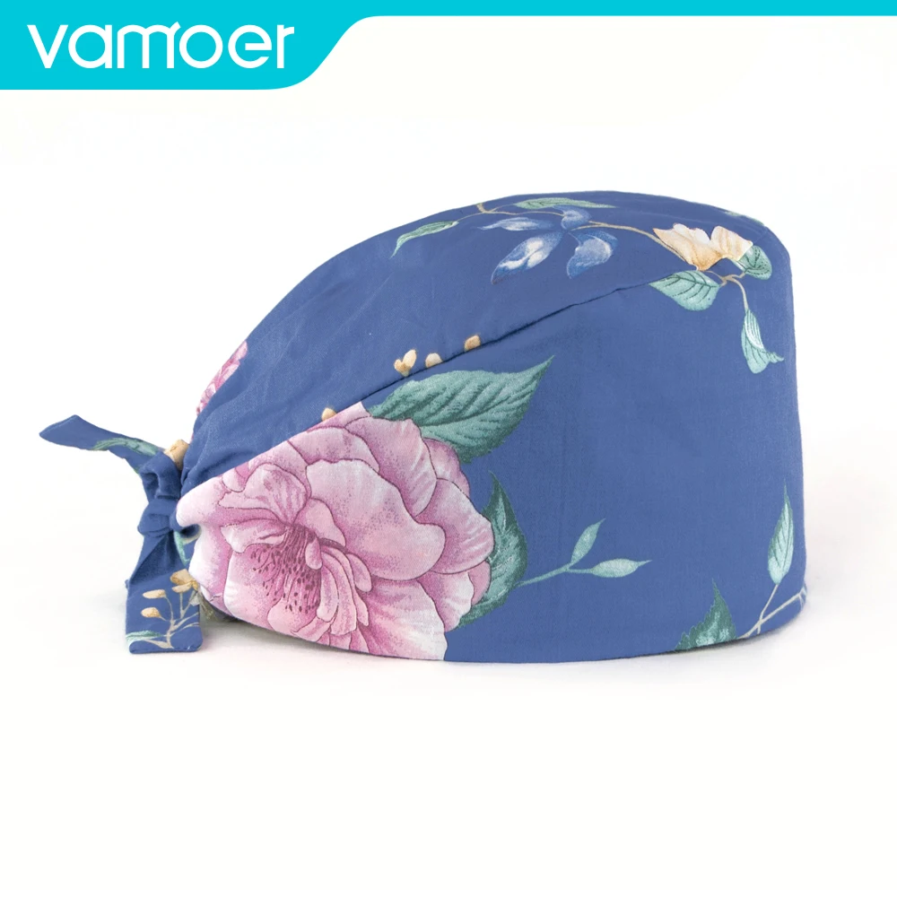 

Flower printing Cotton surgical cap Dentist cap Clinic Pet Veterinary Beauty pharmacy lab work cap Operating room hat scrubs cap