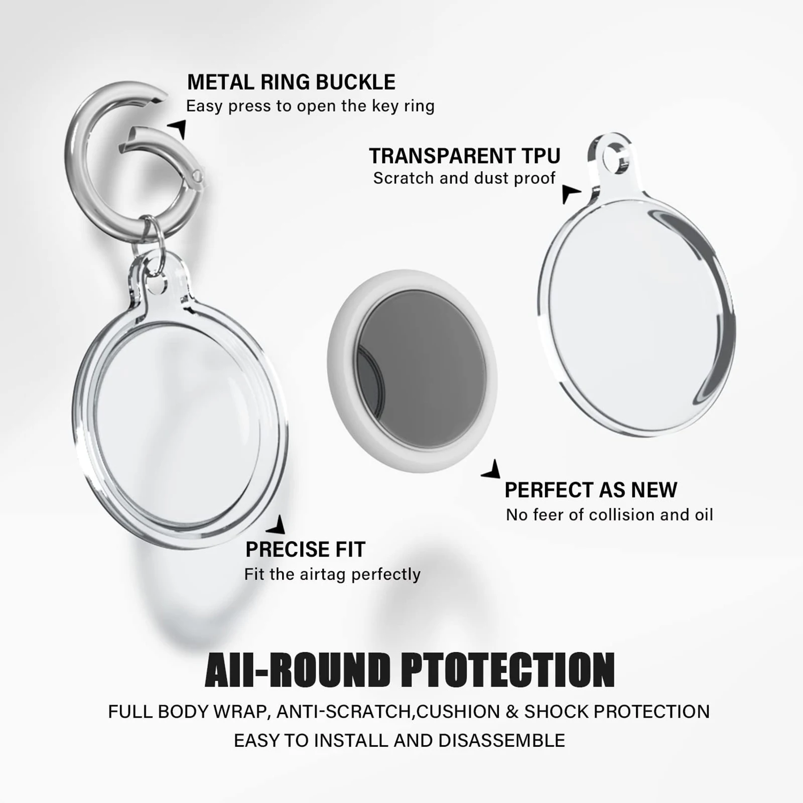 Airtag Waterproof Case Transparent TPU Case Airtag Holder Anti Lost Keychain For Luggage Backpack Kids Pet Collar Key Tracker