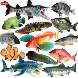 Oenux Ocean Animals Fish Model Simulation SeaLife Coelacanth Tilapia Bass Salmon Carp Action Figures Aquarium Education Kids Toy