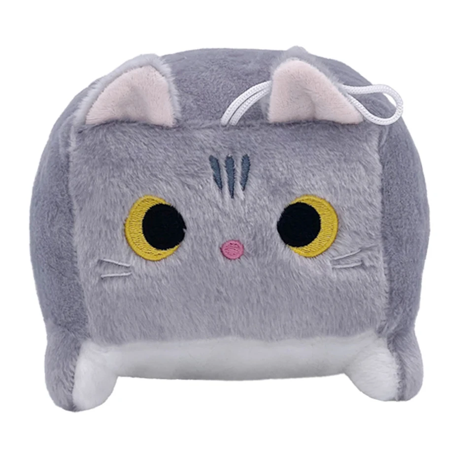 20cm Kawaii Cat Doll Plush Toy Standing Fuzzy  Cube Cats Plushies Black Grey Colorful Orange  Little Peluche Animal Birthday Gif