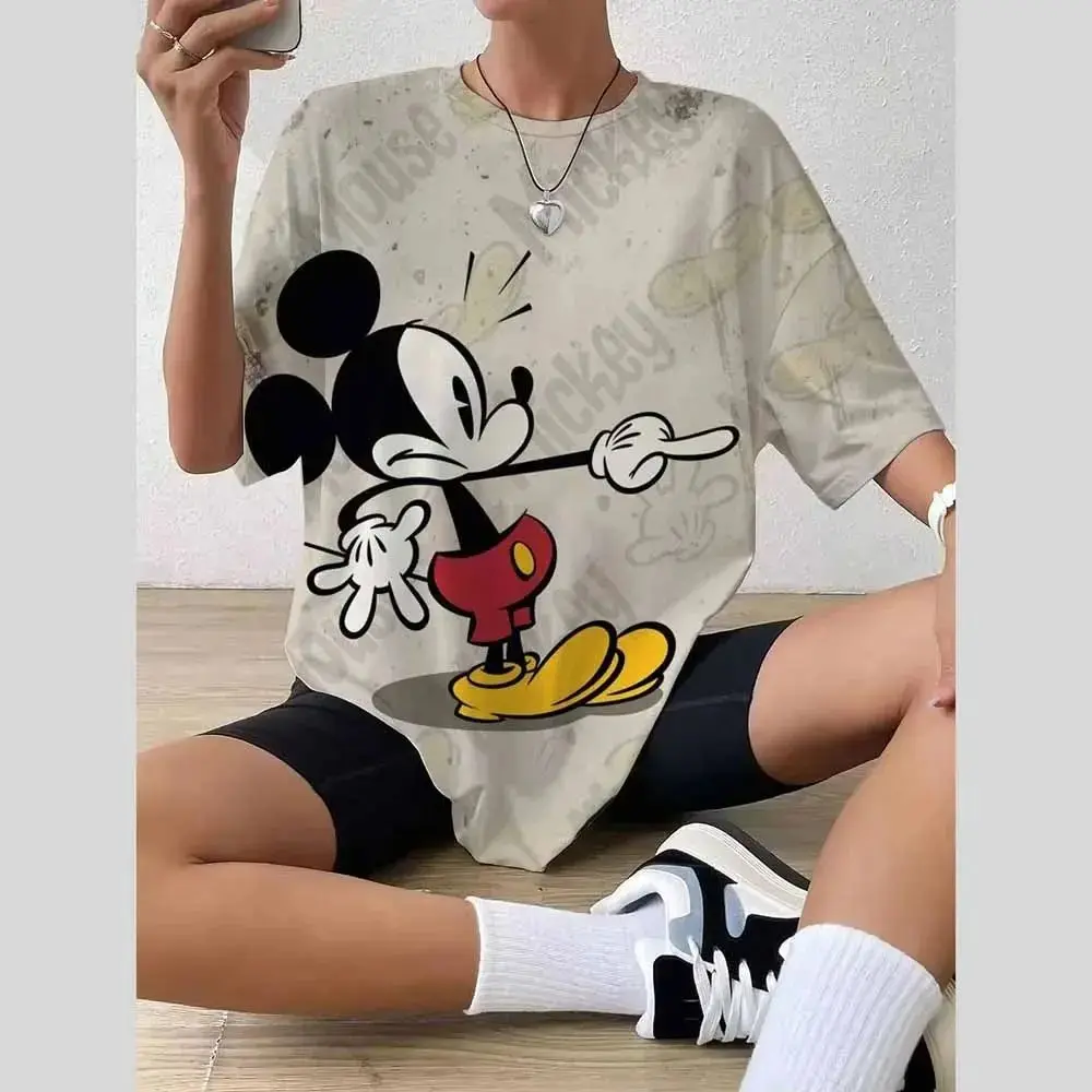 

Женская повседневная одежда Disney с увеличенным принтом Микки Мауса 2026 года, повседневная, в стиле ретро, бохо, с круглым вырезом, без рукавов, с сексуальным принтом на подоле