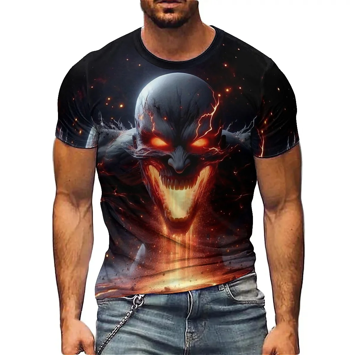 Men's Minimalist High-quality 3D Printed Short Sleeved T-shirt for Outdoor Sports, Fitness, Running, Retro Y2k Style Round Neck