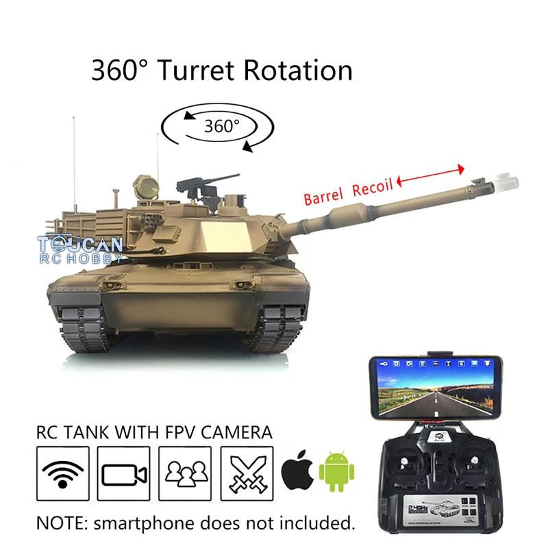 Heng Long Controle Remoto Modelo do Veículo, Atualizado Barril Recoil, M1A2 Abrams, RTR, FPV 3918, 360 °, 1:16, 7.0 RC, TH17802-SMT2