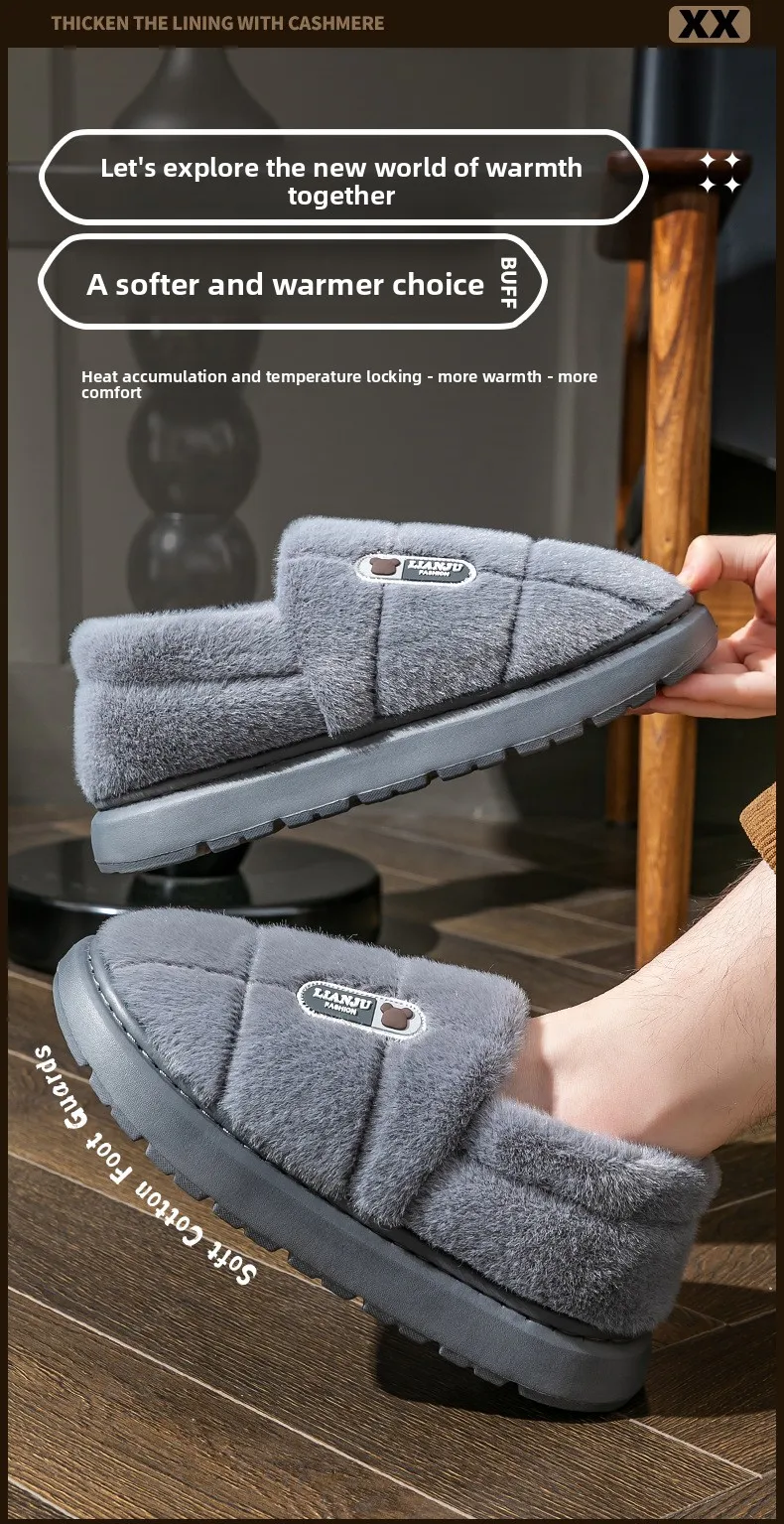 Übergroße 50 51 Winter-Hausschuhe für Damen und Herren mit Dicker Sohle, Warme Paar-Pantoffeln, Rutschfeste Flache Plattform, Damen-Baumwoll-Hausschuhe – Detail 2