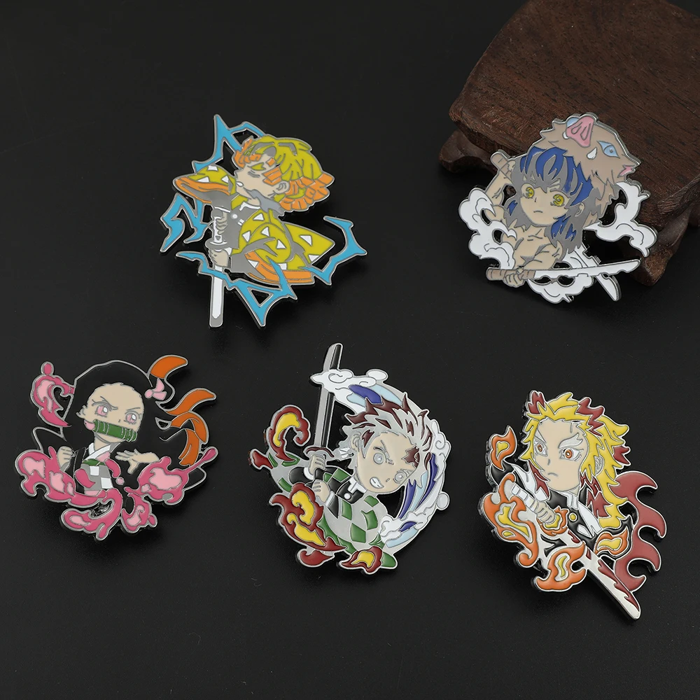 Anime Demon Slayer Metal Enamel Brooch Jewelry Kamado Tanjirou Agatsuma Zenitsu Cartoon Badge for Bag Cap Clothing Accessories