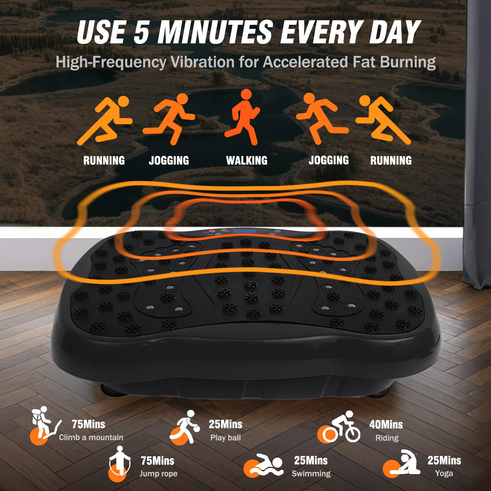 Vibration Plate Exercise Machine Full-Body with Resistance Bands Remote Control BL for Home Fitness Weight Loss Fat Burning