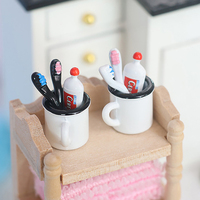 4pcs/set 1/12 Dollhouse Simulation Toothpaste Toothbrush Cup Set Mini Bathroom Decoration Dolls House Furniture Accessories
