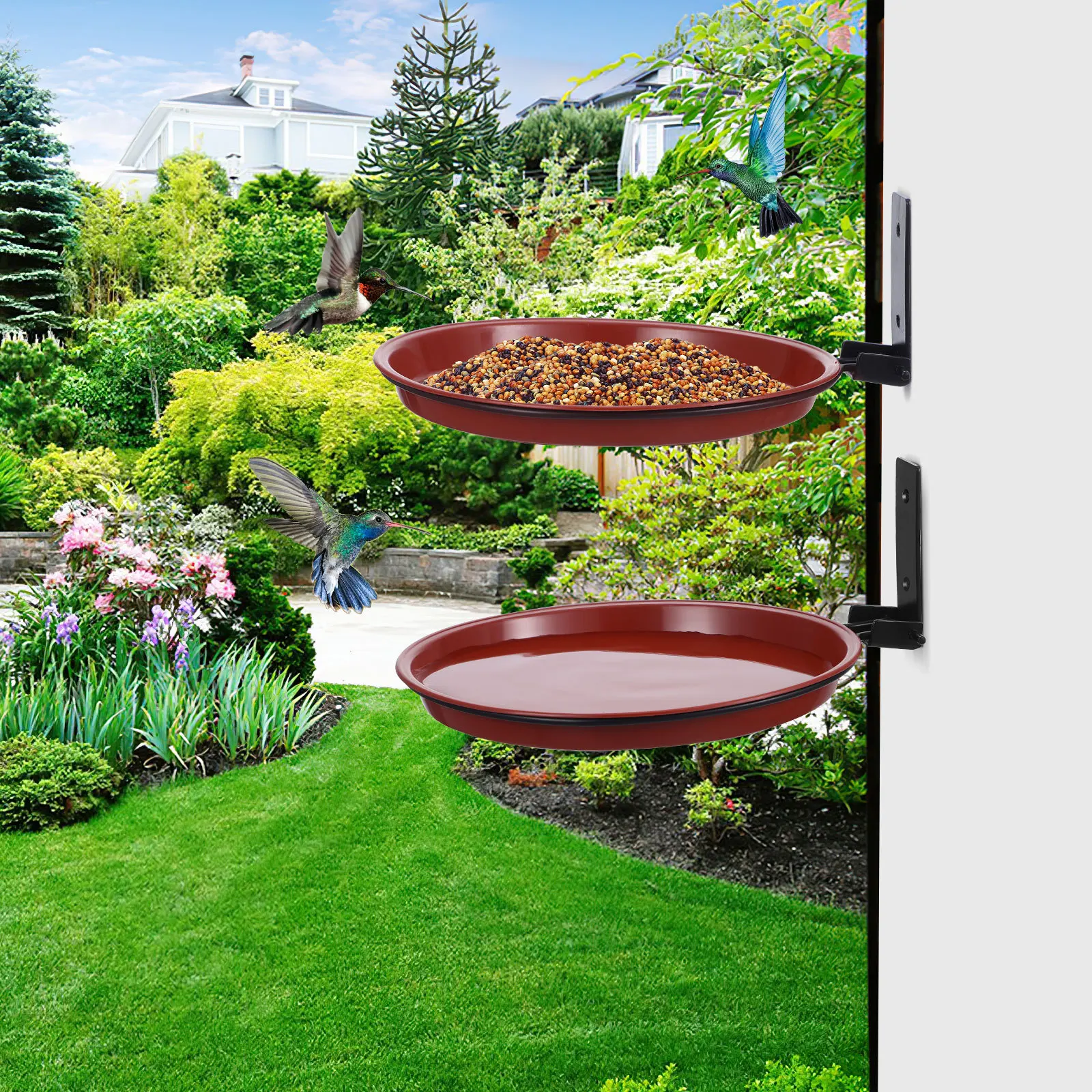 

1 Set Double Layer Bird Feeder Tray Outdoor Bath Station 90° Foldable Tree Wall Mount Platform For Wild Birds Feeding Supplies