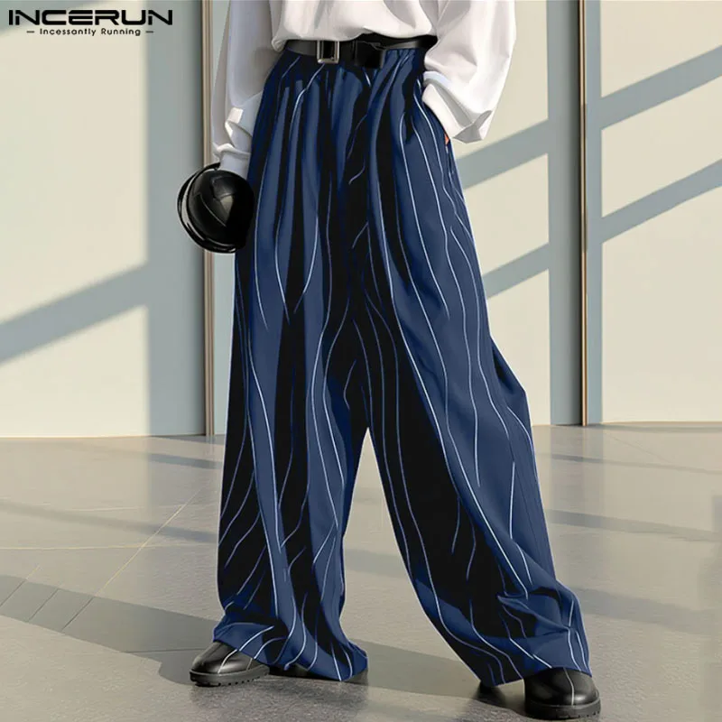 Casual Clubwear Long Pants INCERUN Men's Printing Elastic Waist Joggers Loose Trousers Streetwear Fashion Male Pantalons S-5XL