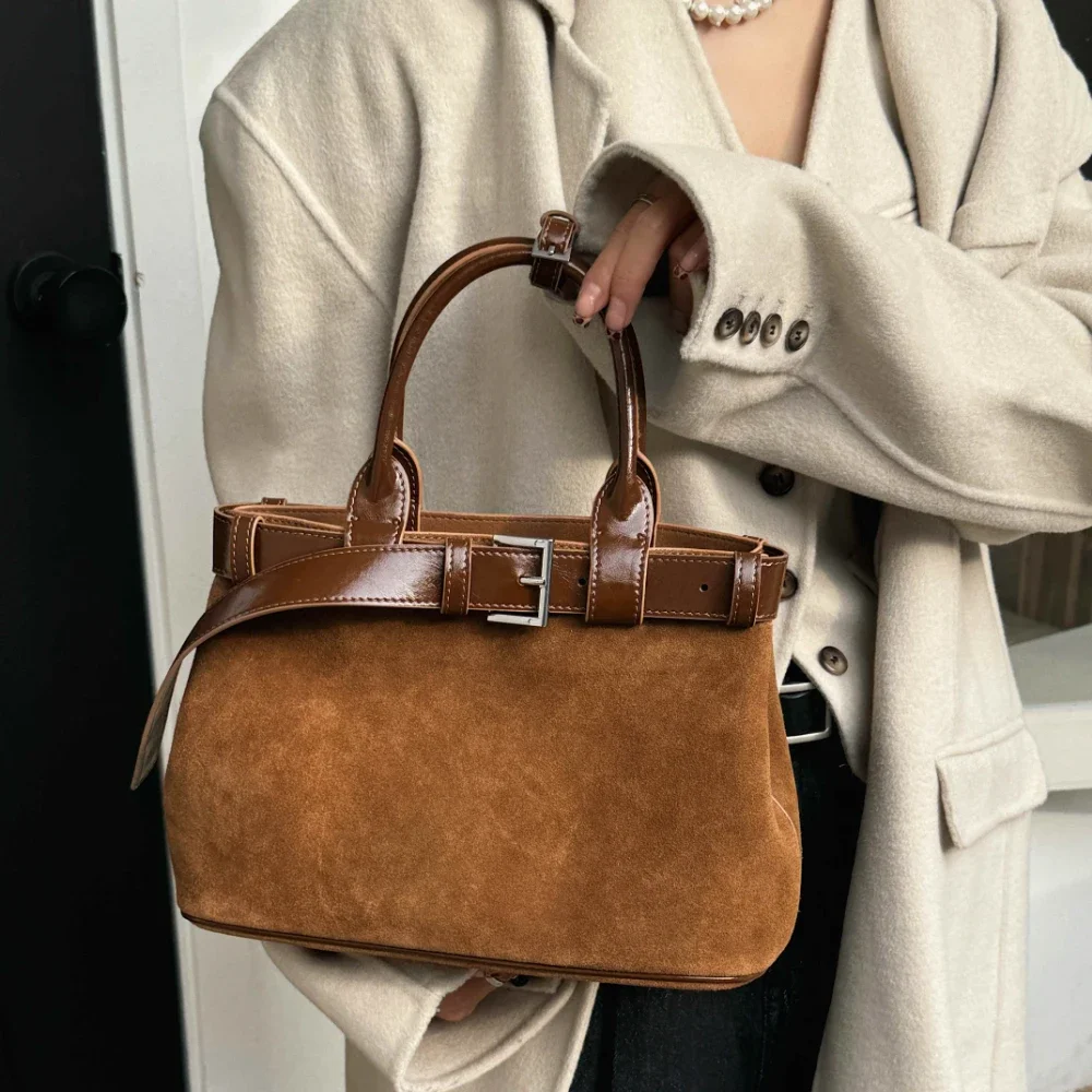 Motingsome Warm Winter Suede Bags Woman Fashionable Handbag Natural Suede Genuine Leather Shoulder Purse Daily Bag 2025 New