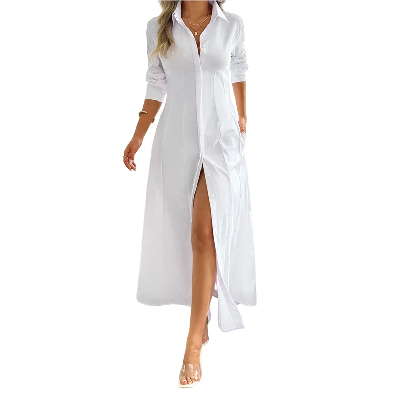 ABP-Vestiti a camicia da donna Abiti maxi casual a maniche lunghe abbottonati