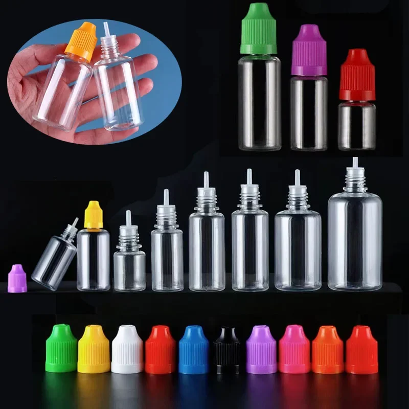 Flacon compte-gouttes vide en plastique PET transparent, bouteille d'échantillon, distributeur de liquide pour les yeux, conteneurs rechargeables, 3/5/10/15/20/30/50/100ml, 5 pièces