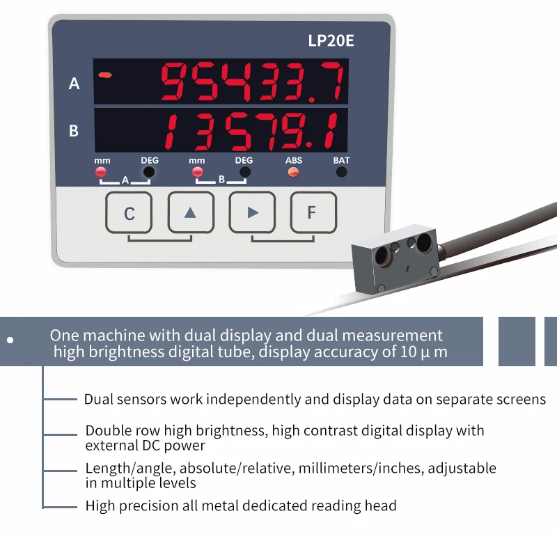 LP20E Magnet Digital Display DRO - 2 Axis Magnetic Sensor Tape Transducer with Encoder for Woodworking Displacement Readout