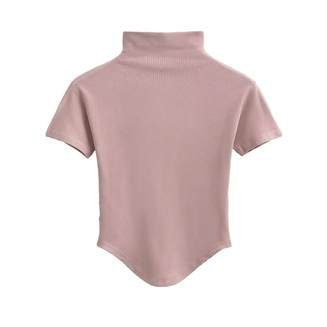 T-shirt slim fit ort Sve Strato base da donna irt High Ne Design American Hot Girl Sle Strato base con orlo ad arco elastico