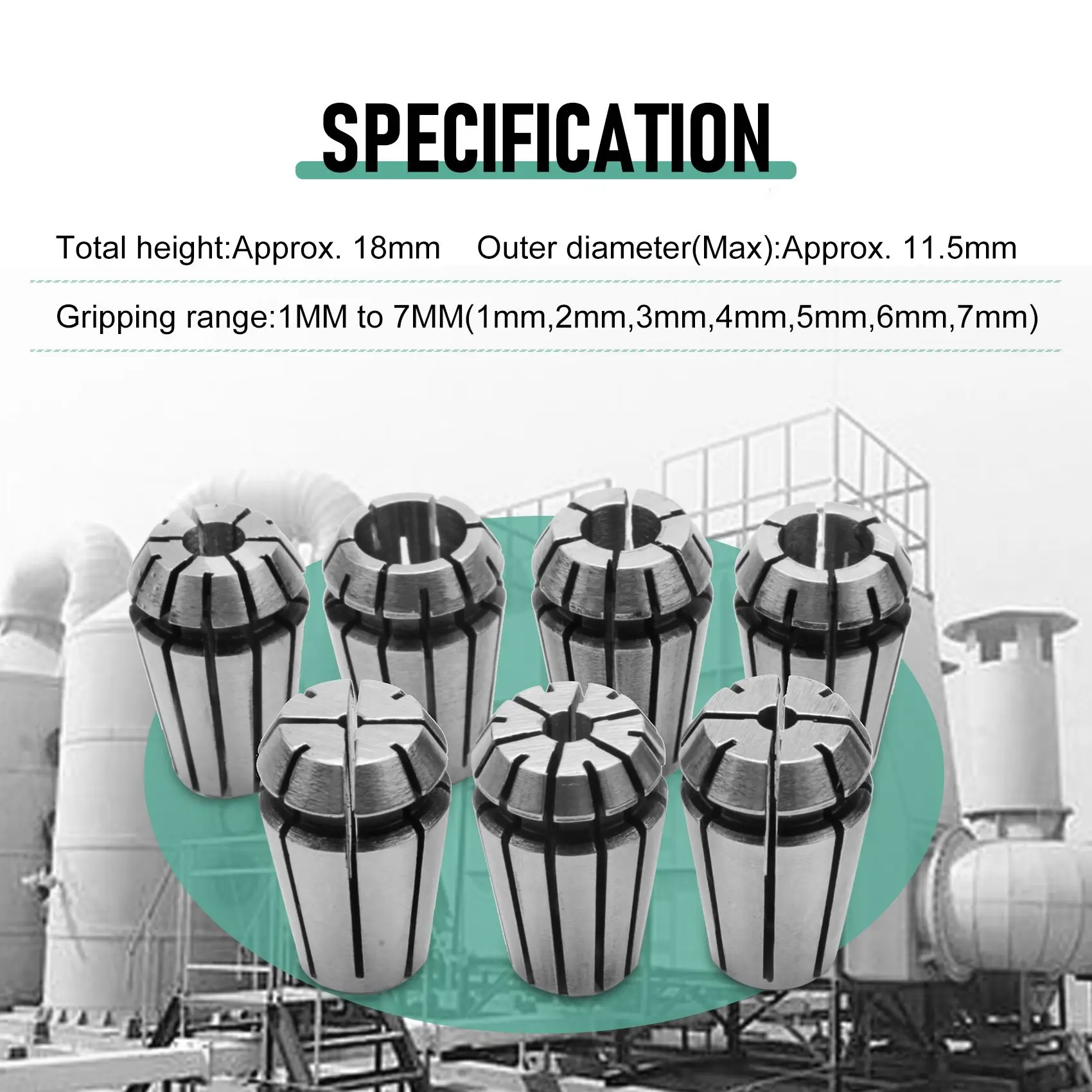 

Новый показано-7 шт. ER11 1-7 мм пружинные цанги с удлинителем держателя вала двигателя ER11A 5 мм
