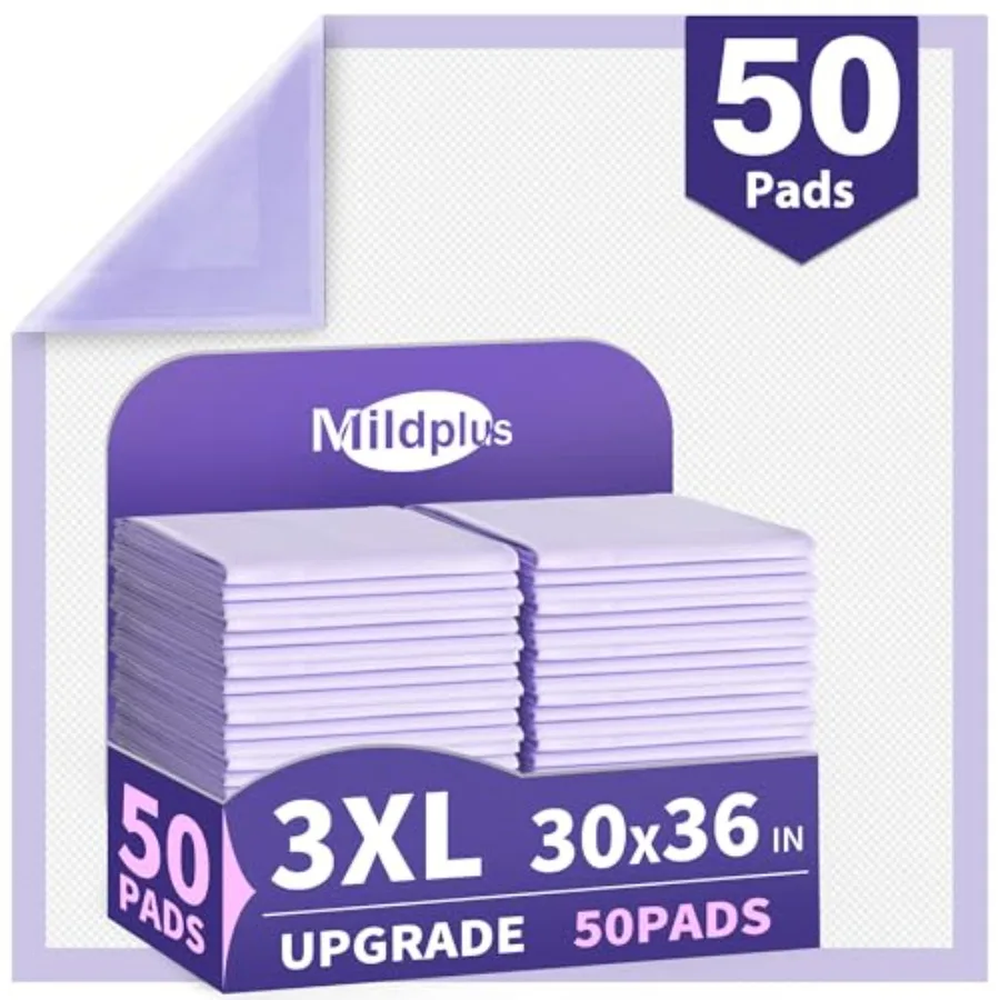 

110 Grams Heavy Duty Bed Pads 30''X36'' 50 Count Purple Disposable Underpads with Anti-Slip Film Extra Large Chucks Pads 3X Thi