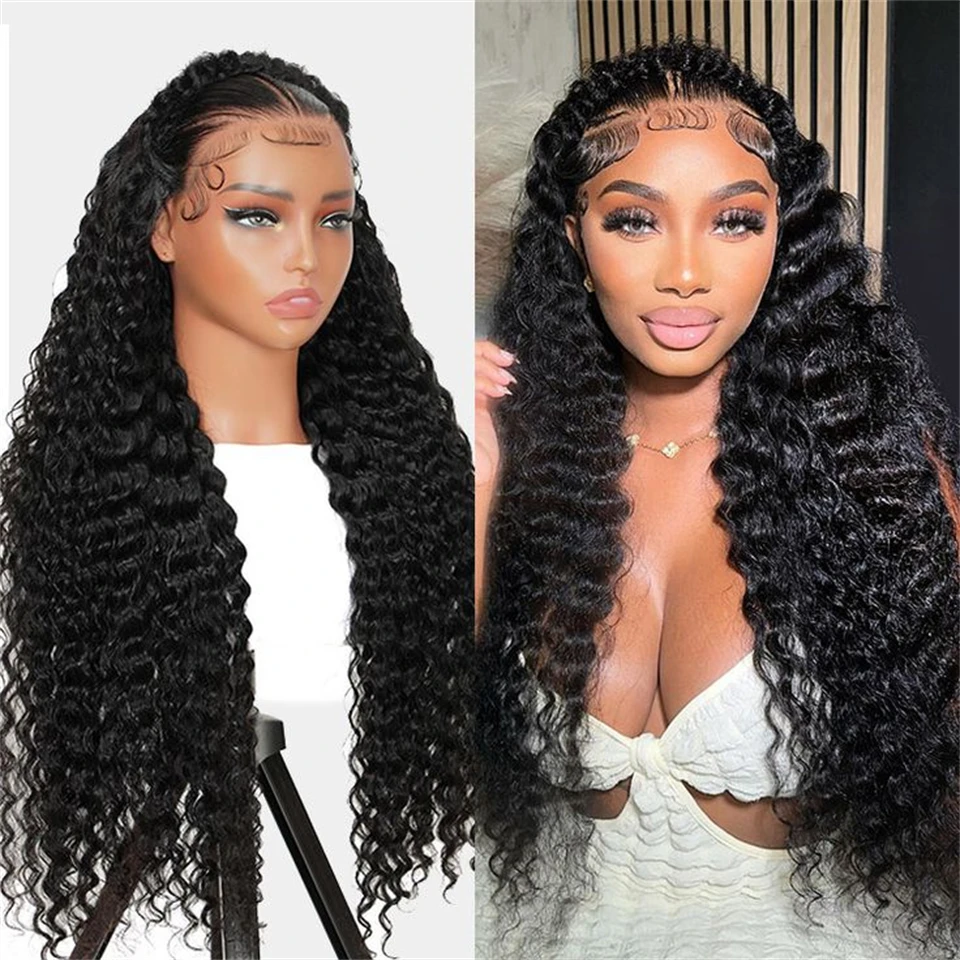 Deep Wave 13x6 Hd Lace Front Wigs 100% Human Hair Glueless Wigs Natural Color 30 34 Inch 13x6 Curly Human Hair Wig 200% Density