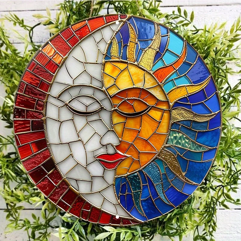 

Круглая алюминиевая картина "Солнце и Луна", 8x8 дюймов