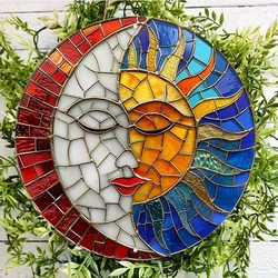 Sun and Moon Face Round Aluminum Wall Art, UV and Scratch Resistant, Easy-Hang, Outdoor and Indoor Decor, 8x8in, 1PC