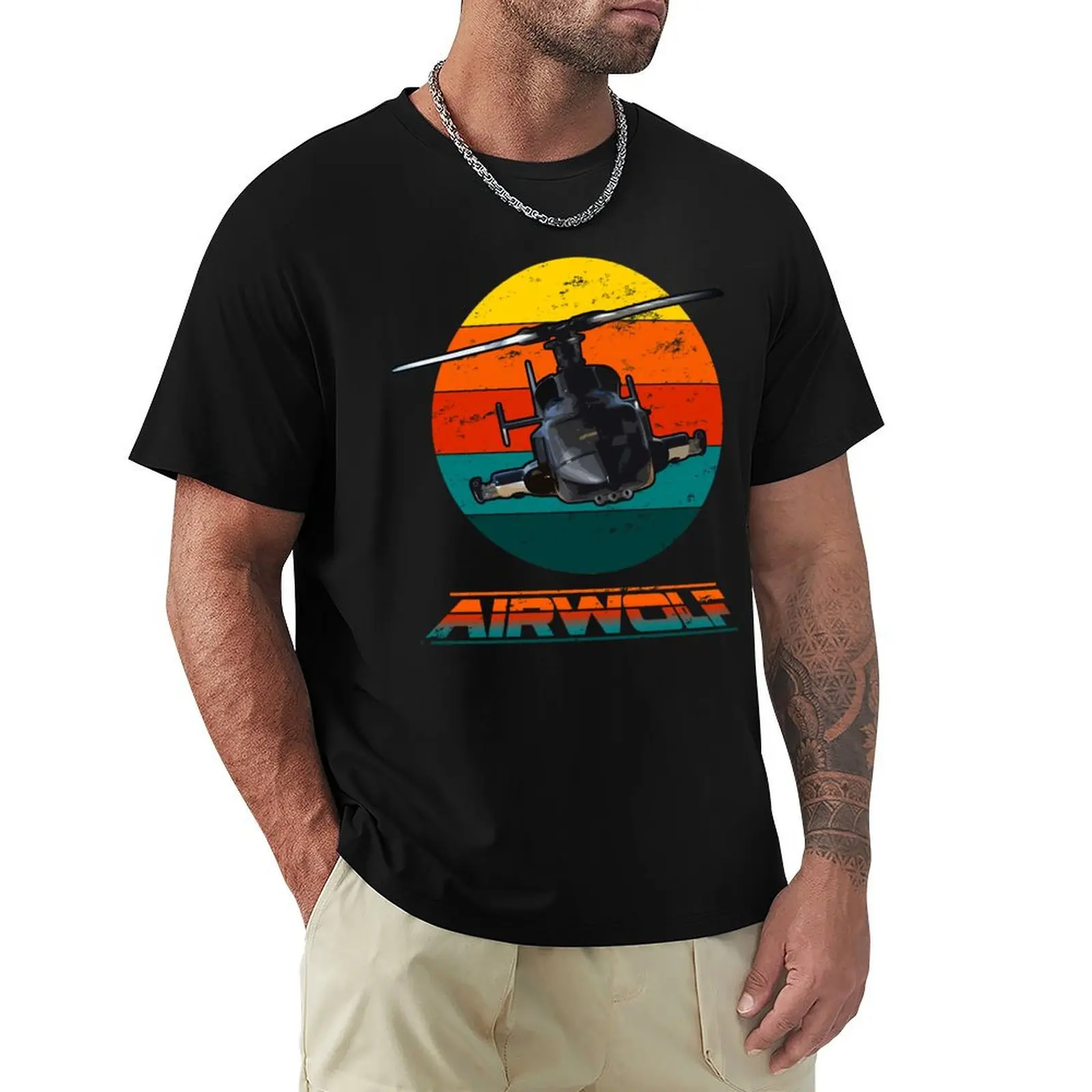 

Airwolf Sunset 1980S Retro T-Shirt funny shirt cotton plain Anime t-shirt quick-drying workout shirts for men