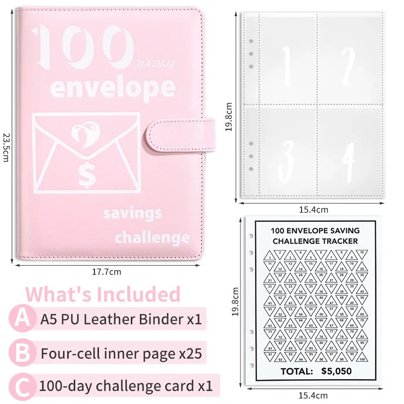 100 Envelope Challenge Budget Binder Savings Challenges Book Easy and Fun Way To Save $5,050 Binder with Cash Envelopes