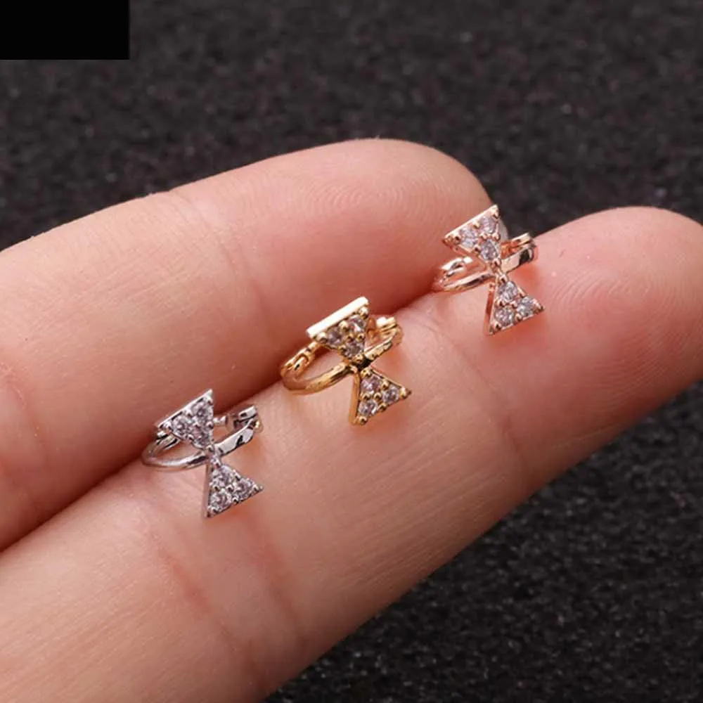2pcs Trend All-match Stainless Steel Zircon Flower Ear Buckle Body Piercing Jewelry