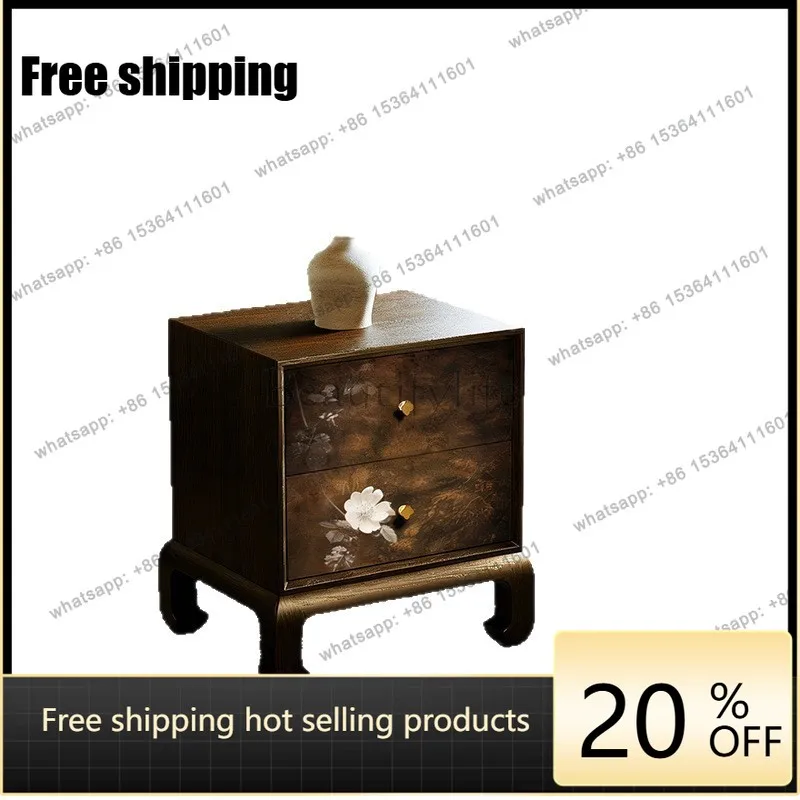 Chinese retro classic floral solid wood nightstand, Song's aesthetic chest drawer