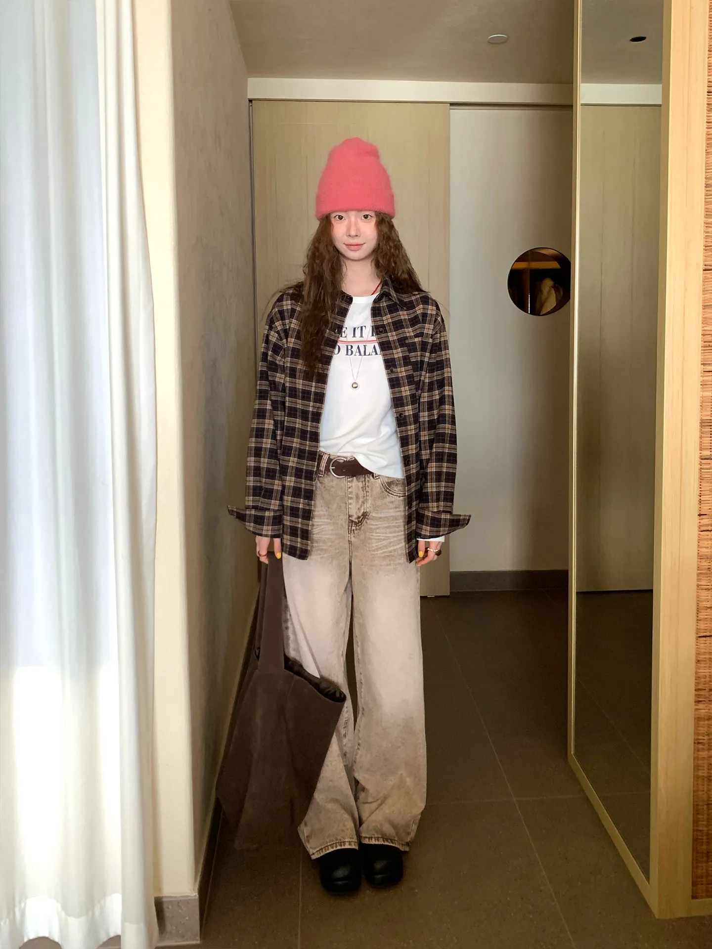 

Зимняя женская рубашка с длинным рукавом из 100% хлопка, свободного кроя, в корейском стиле, с клетчатым узором, устойчивая к пятнам и деформации