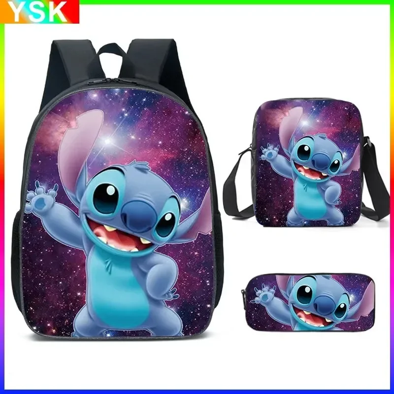 3PC-SET Printing MINISO Stitch Backpack Primary and Middle School Students Schoolbag Boys Girls Anime Cartoon School Bag Mochila