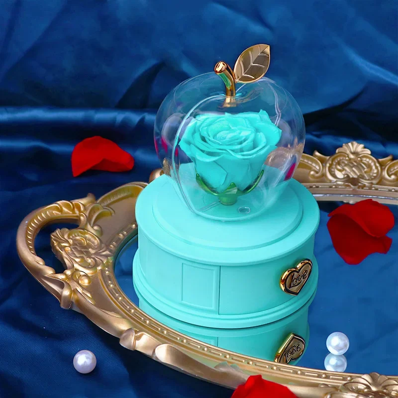 Luxury Eternal Rose Apple - Shaped Ornament with Red Drawer Base for Necklace and Ring with Exquisite Gift Box Handbag view 4