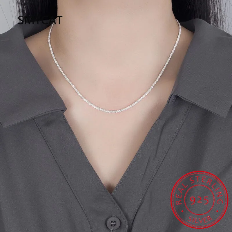 925 Sterling Silver Shinny Choker Necklace 2021 New Trend Italian Jewelry Sparkling Clavicle Chain Plain Short Fashion Chain