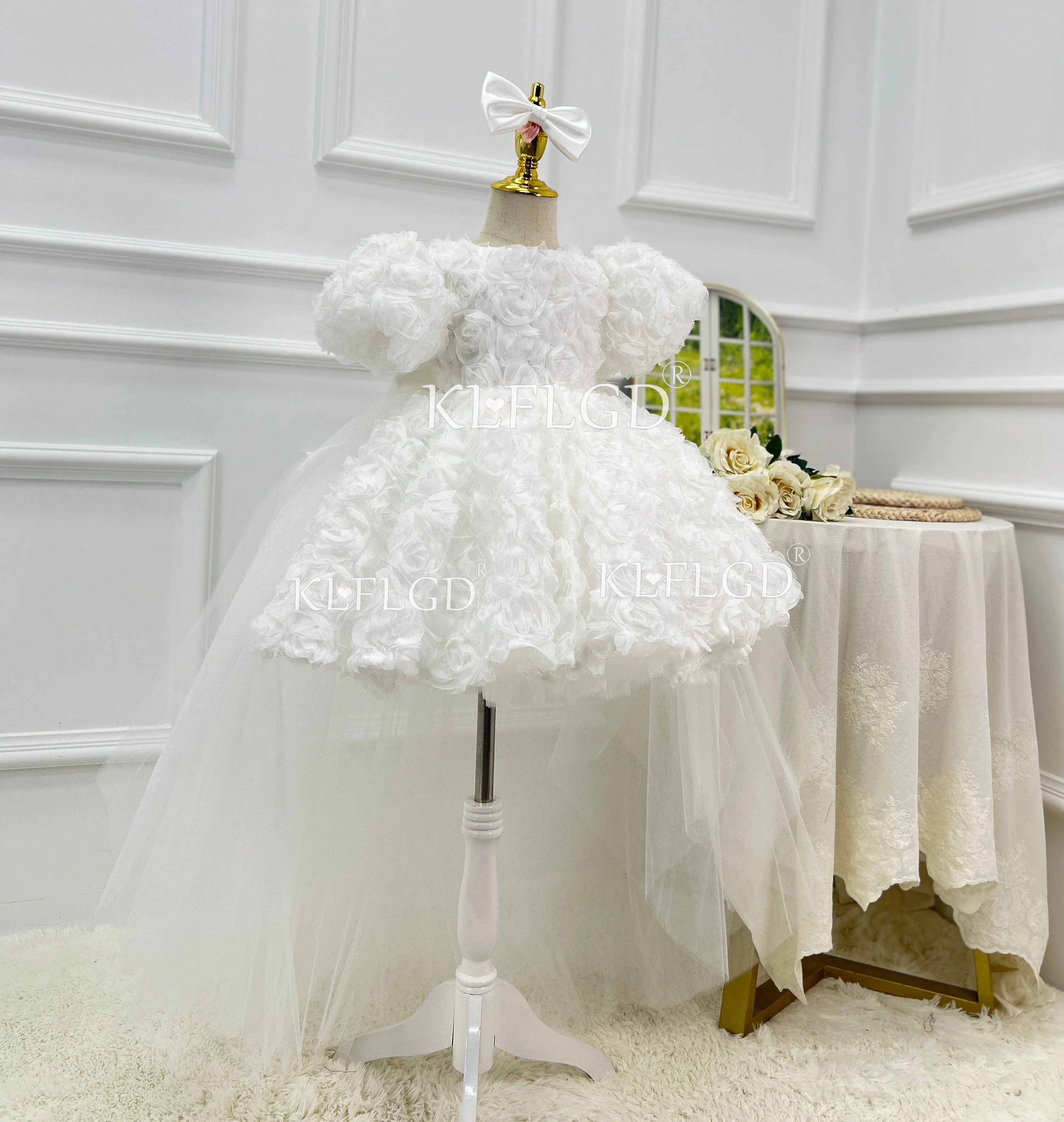 KLFLGD Flower Girl Wedding White Girl Dress up Sparkling Lace Fluffy Wedding Birthday Party Special Occasion Dress