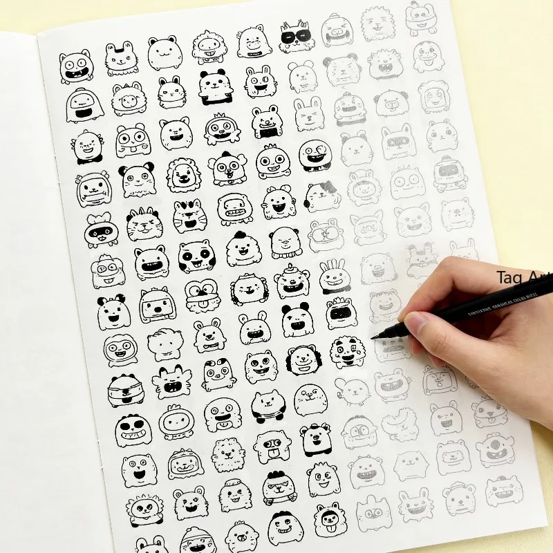 40 Page Doodle Coloring Book with Theme Lines Such As Funny Animals/monsters, Decompression Simple Stroke Copying Coloring Album