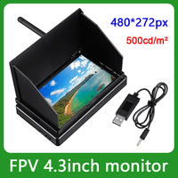 FPV 5.8G 48CH 4.3 Inch Receiver Monitor Auto Search With OSD Build-in Battery w/ Hood Shade LCD 480x272 Pixels16:9 NTSC / PAL