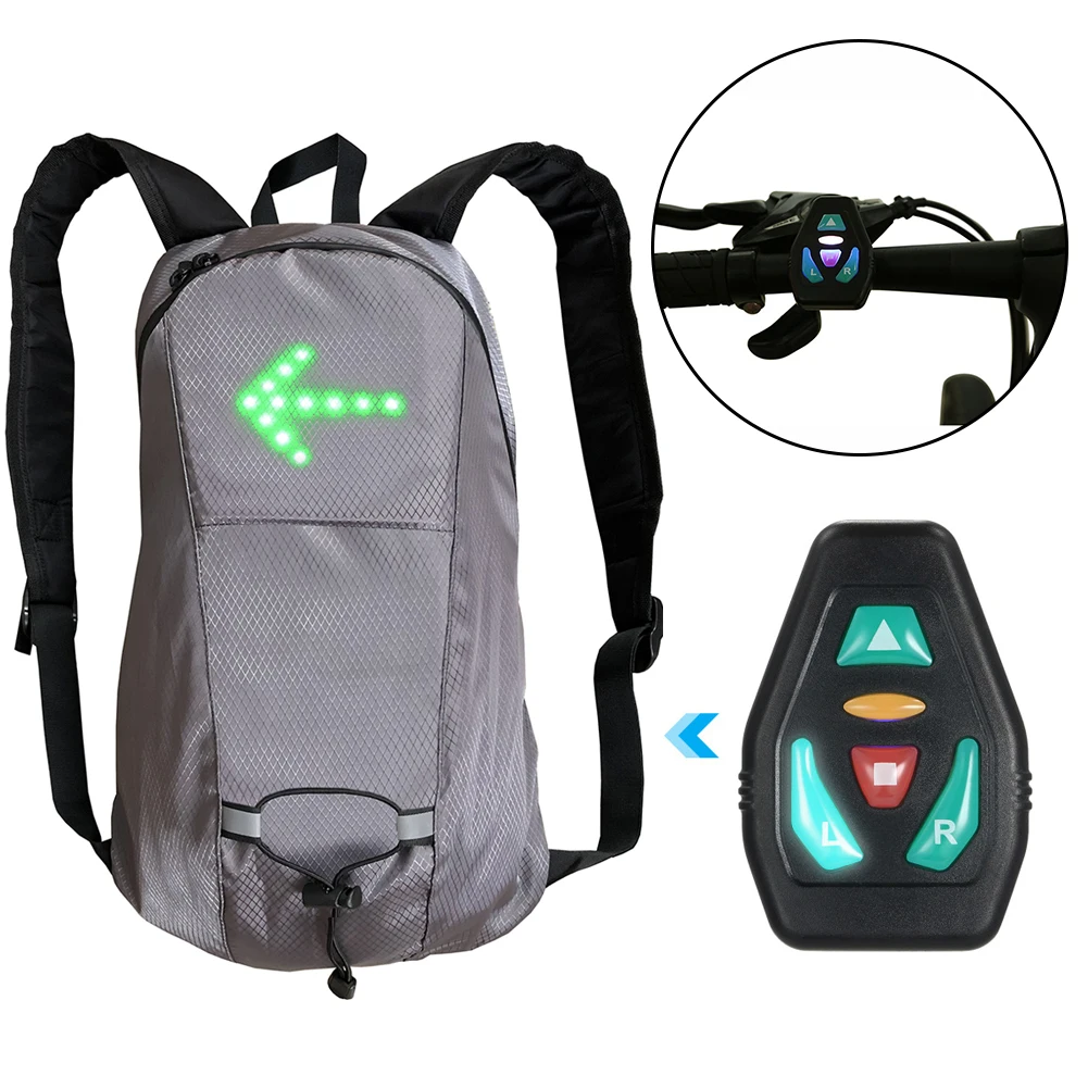 Borsa da bicicletta zaino sportivo impermeabile USB 15L LED indicatore di direzione telecomando borsa di sicurezza per ciclismo zaino da equitazione