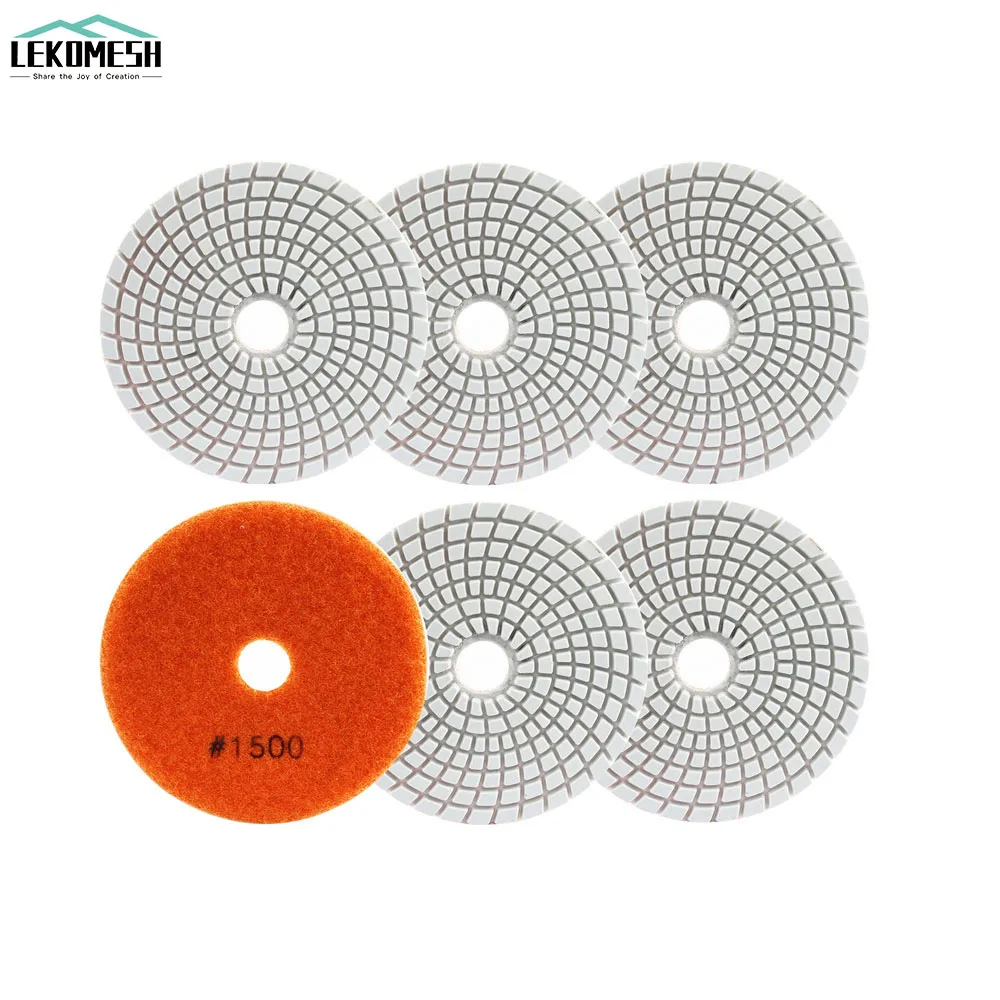 

LEKOMESH 6pcs 100mm/4" Grit1500# Diamond Flexible Wet Polishing Pads Set Polishing Granite Marble Quartz Stone Polishing Disc