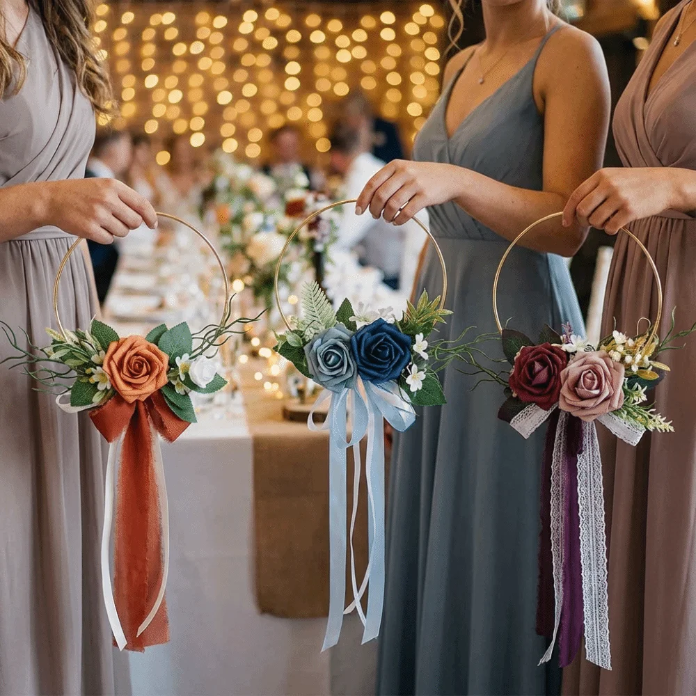 

Подарок романтический свадебный золотой обруч букет ручной элегантный искусственный розовый гирлянда DIY портативный свадебный декор венок свадебный душ