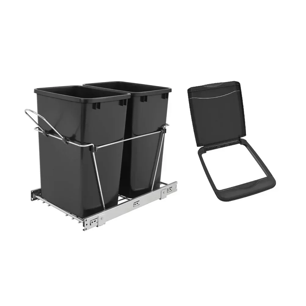 

Double 35 Qt Full Extension Pull-Out Kitchen Trash Can Bottom Mount Waste Bin with Flip Top Lid for Kitchen