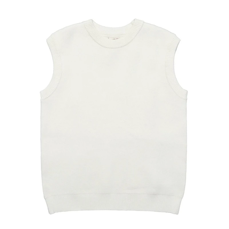Unisex Crew Neck Knitted Vest Solid Color Loose Fit Sleeveless Pullover Waistcoat Japanese Lazy Style Casual Autumn Trendy