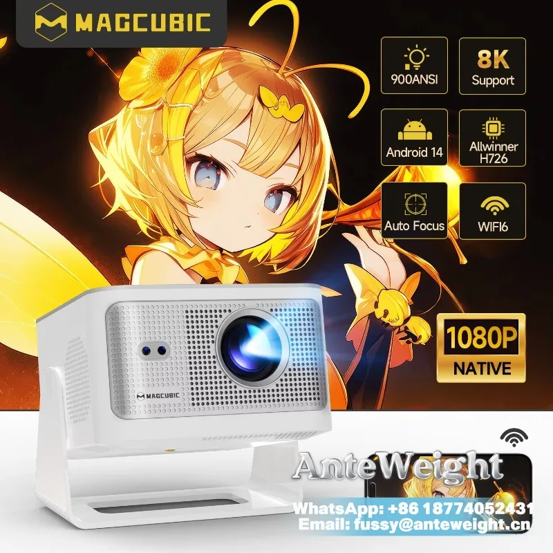 1080P 900ANSI Projector 8K Supported Auto Focus WiFi 6 Portable Home Theater Outdoor Movie Multi-Plug