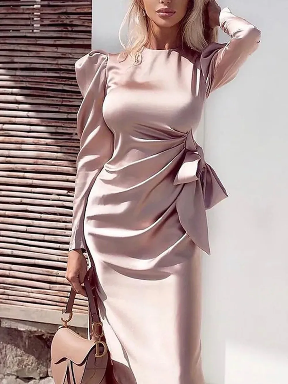 Sheath Column Reformation Amante Sexy Party Wear Prom Dress Jewel Neck Long Sleeve Asymmetrical Charmeuse Draping Pure Color