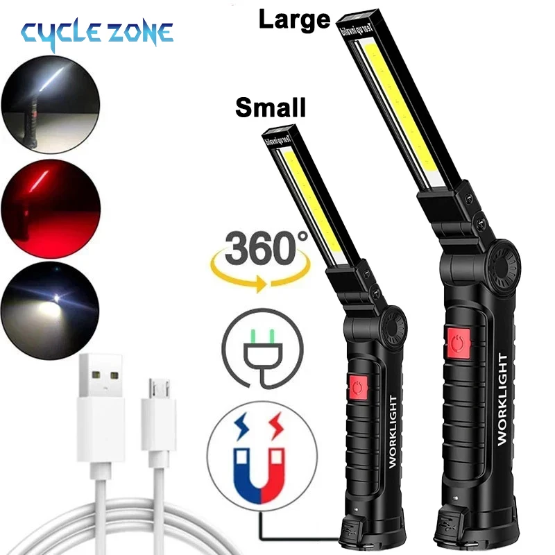 Rechargeable Camping LED Work Light COB Flashlight with Magnet and Hook Waterproof 5 Lighting Modes Suitable for Night Work