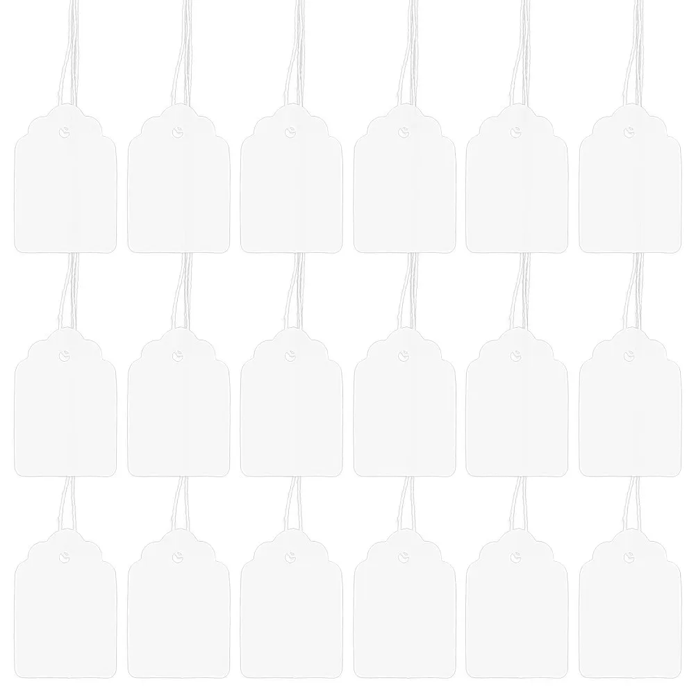 500Pcs String Attached Price Labels White Paper Hanging Tags Easy Attach Remove No Knot Needed for Clothing Jewelry Arts Crafts