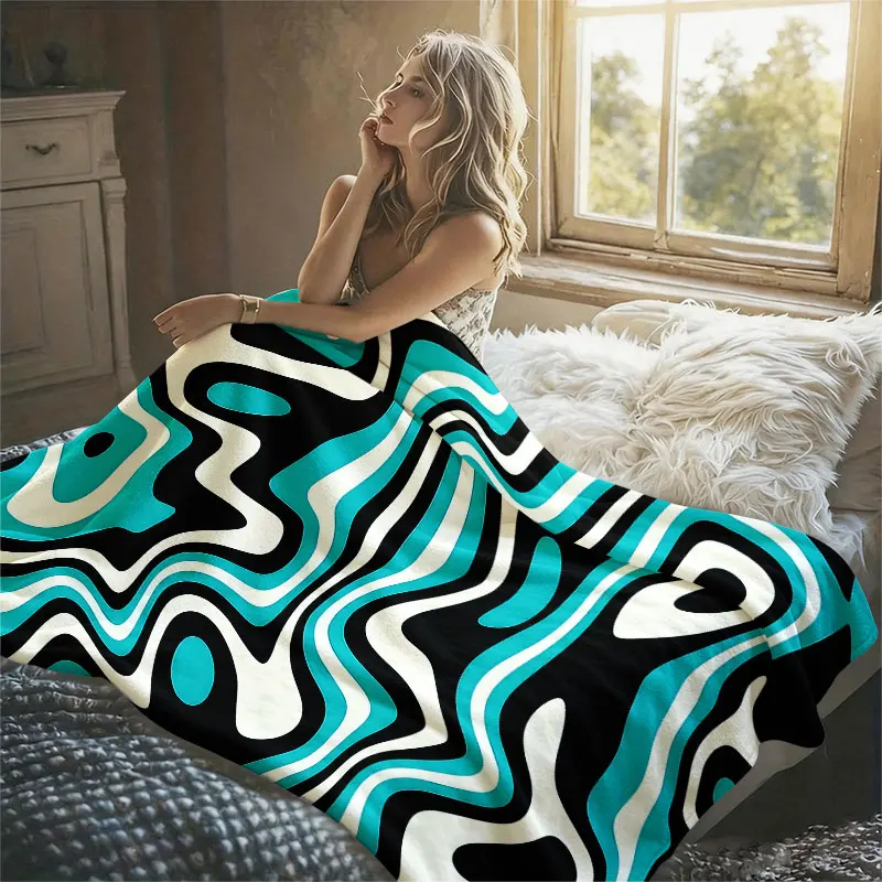 Teal Swirl Flannel Blanket Warm Soft Halloween Christmas Decorative Couch Warm Cozy All-Season Gift