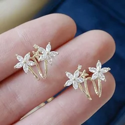 Fashionable And Elegant Zircon Flower Gold Earrings Suitable For Women's Exquisite And Versatile Daily Jewelry Earrings