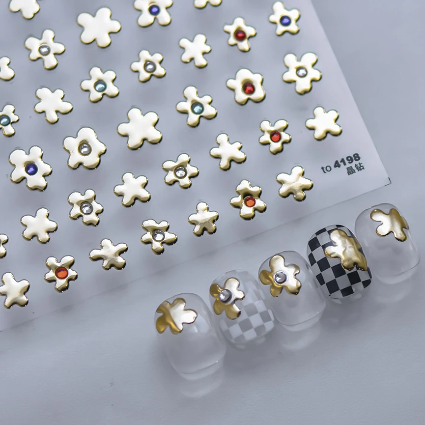 1 piece 5D colorful jelly flower nail sticker red orange daisy flower rhinestone laser self-adhesive nail art decorative sticker