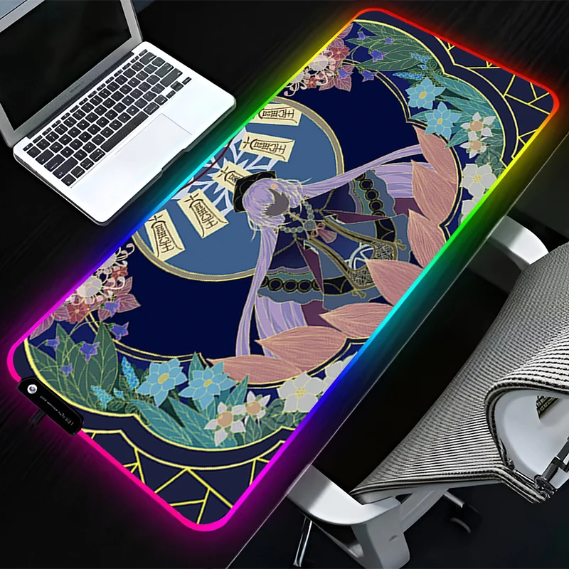 

RGB LED Mousepad Gaming Mats PC Accessories Mouse Pad Rubber Desk Mat Non Slip Table Mat G-genshin Impact Qiqi HD Keyboard Pad