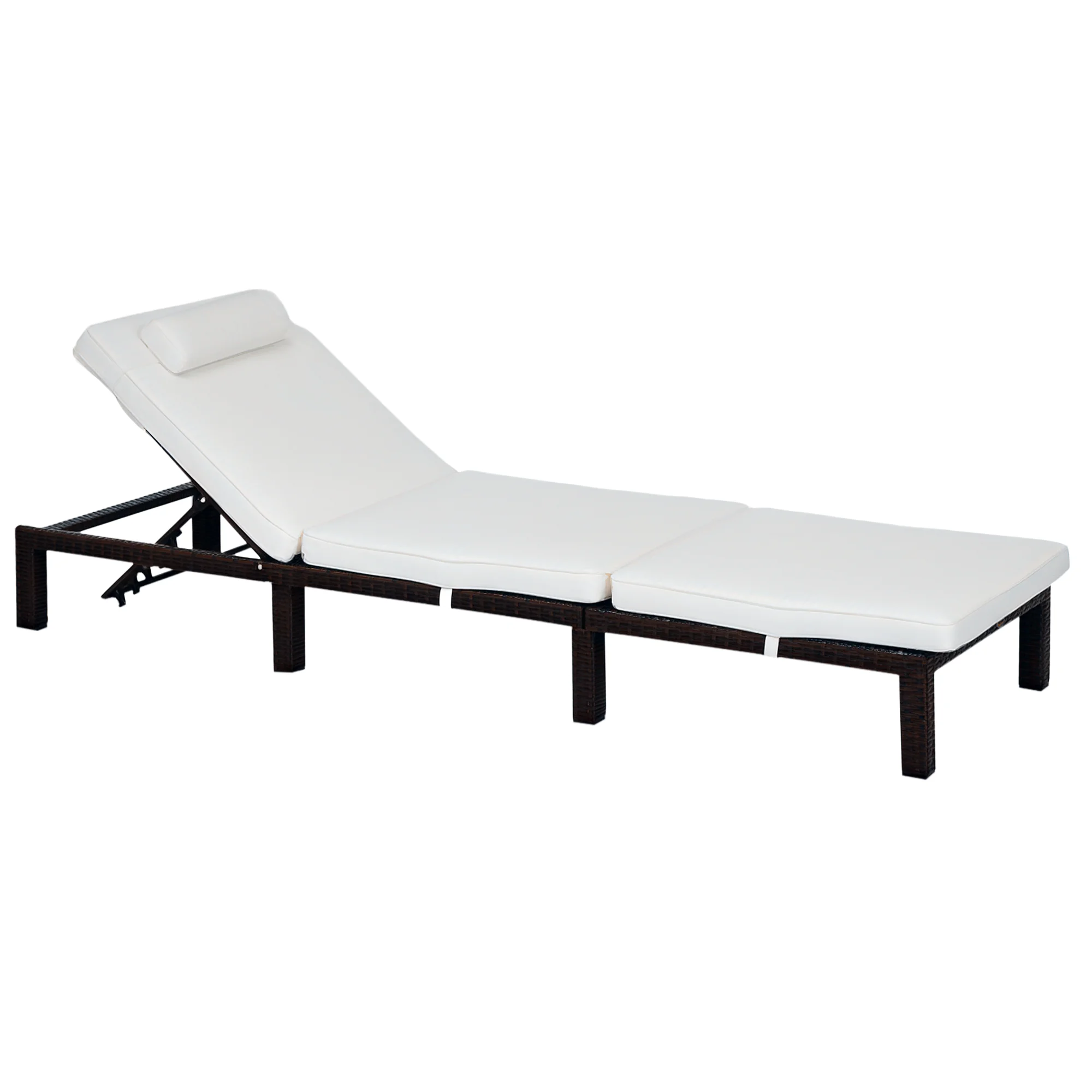 Tumbona de ratán Outsunny, tumbona de jardín ajustable de 5 niveles reclinable con cojín y reposacabezas, tumbona reclinable para exteriores